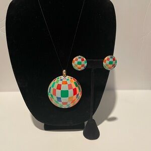 Signed Eisenberg Art Pendant, and Earrings